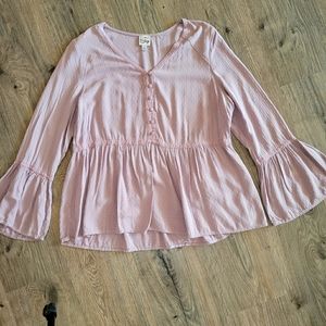 Mauve Boho Half Button Down Top with Flowy Sleeves